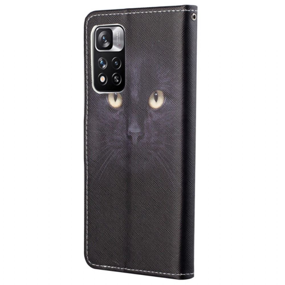 Leren Hoesje voor Xiaomi Redmi Note 11 Pro 4G / 5G Met Ketting Zwarte Kattenogen Met Riem