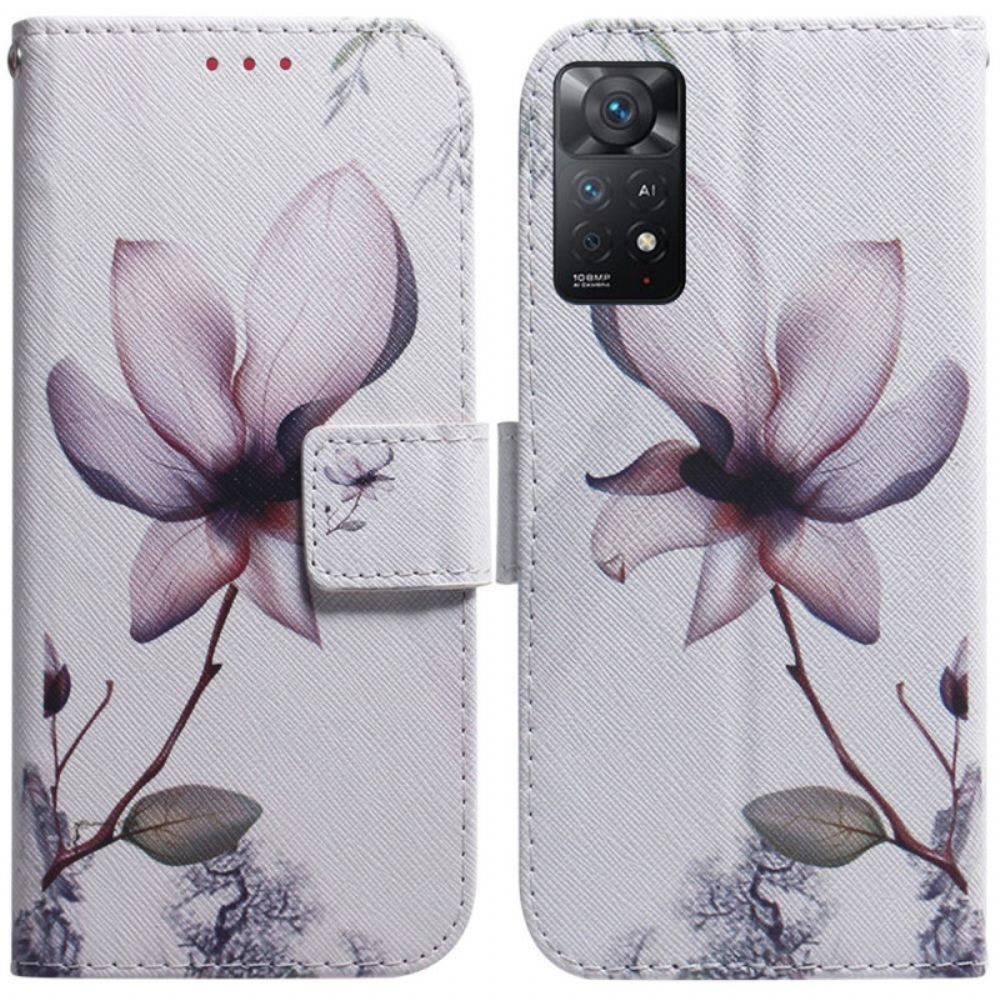 Leren Hoesje voor Xiaomi Redmi Note 11 Pro 4G / 5G Oud Roze Bloem