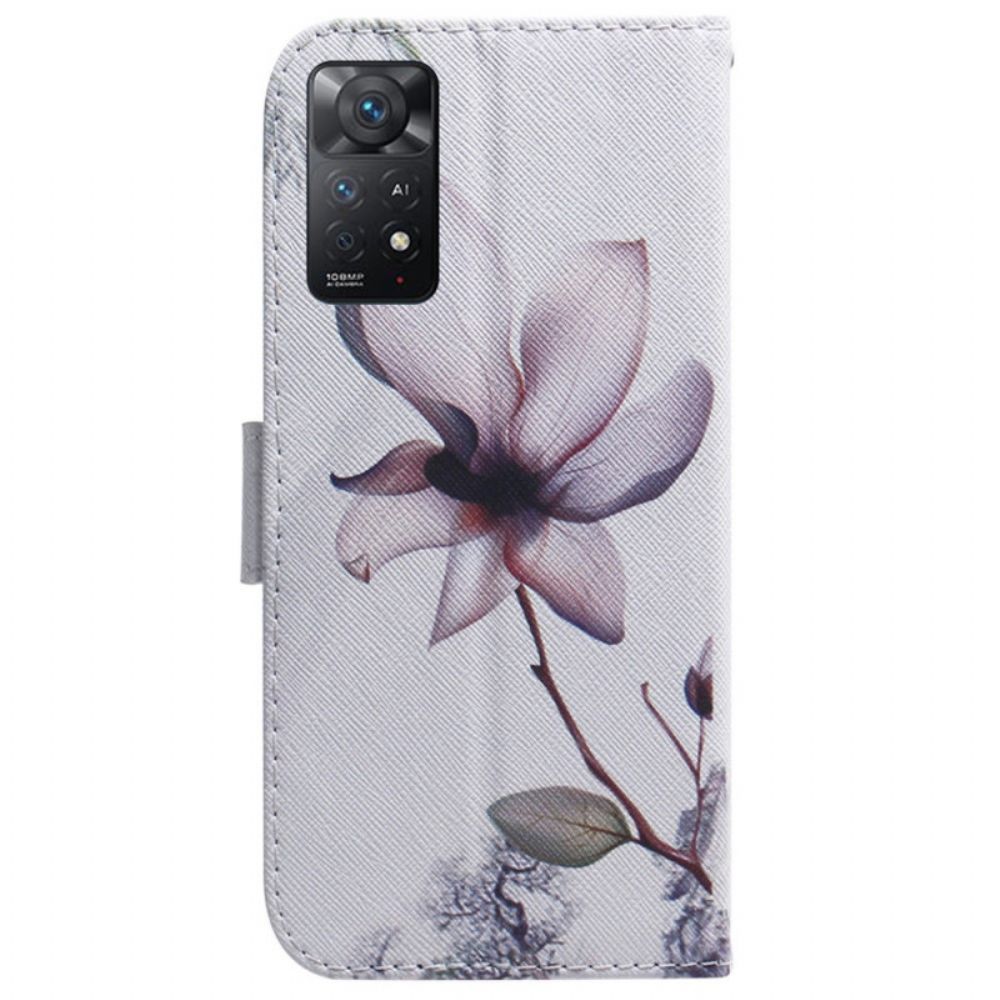 Leren Hoesje voor Xiaomi Redmi Note 11 Pro 4G / 5G Oud Roze Bloem