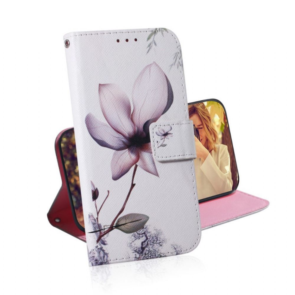 Leren Hoesje voor Xiaomi Redmi Note 11 Pro 4G / 5G Oud Roze Bloem