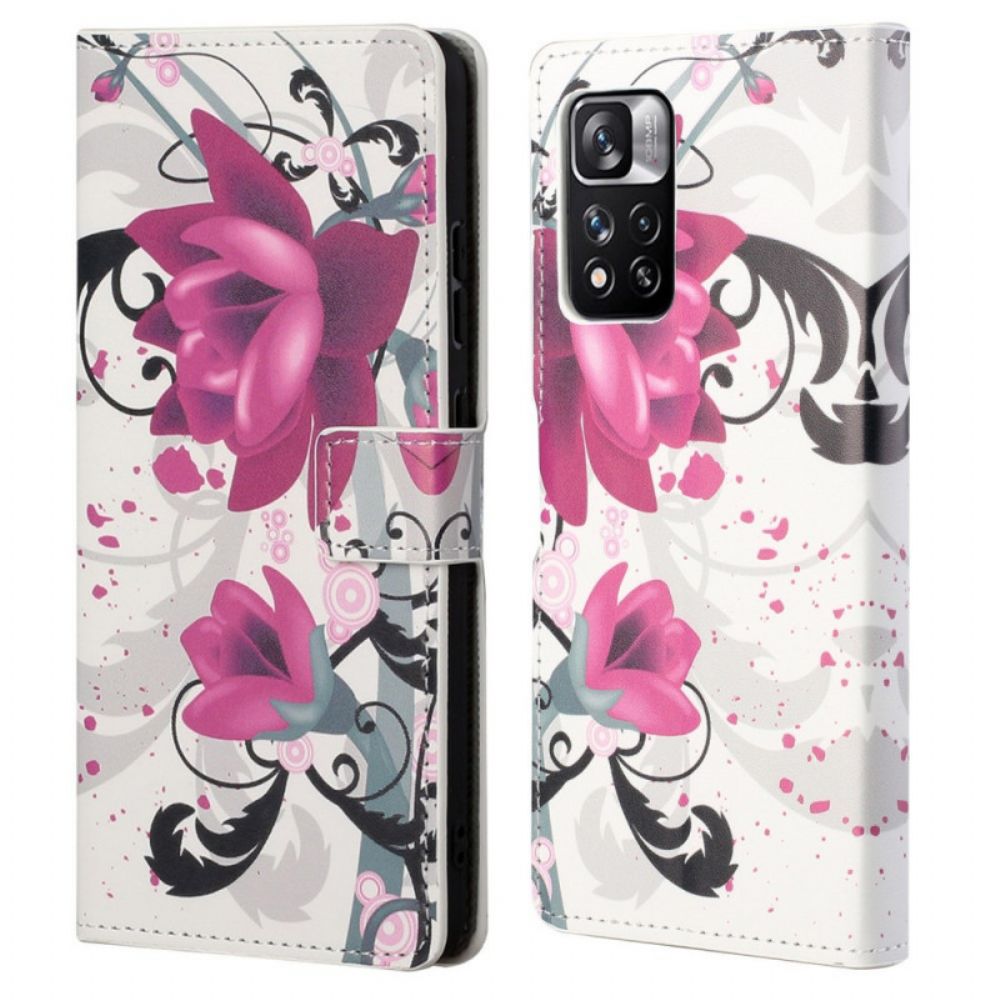 Leren Hoesje voor Xiaomi Redmi Note 11 Pro 4G / 5G Tropische Bloemen