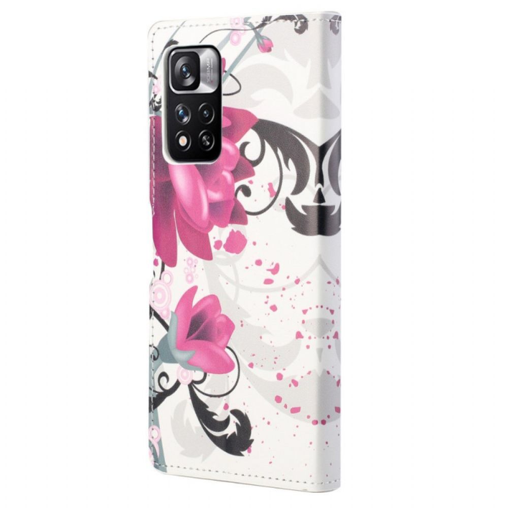 Leren Hoesje voor Xiaomi Redmi Note 11 Pro 4G / 5G Tropische Bloemen