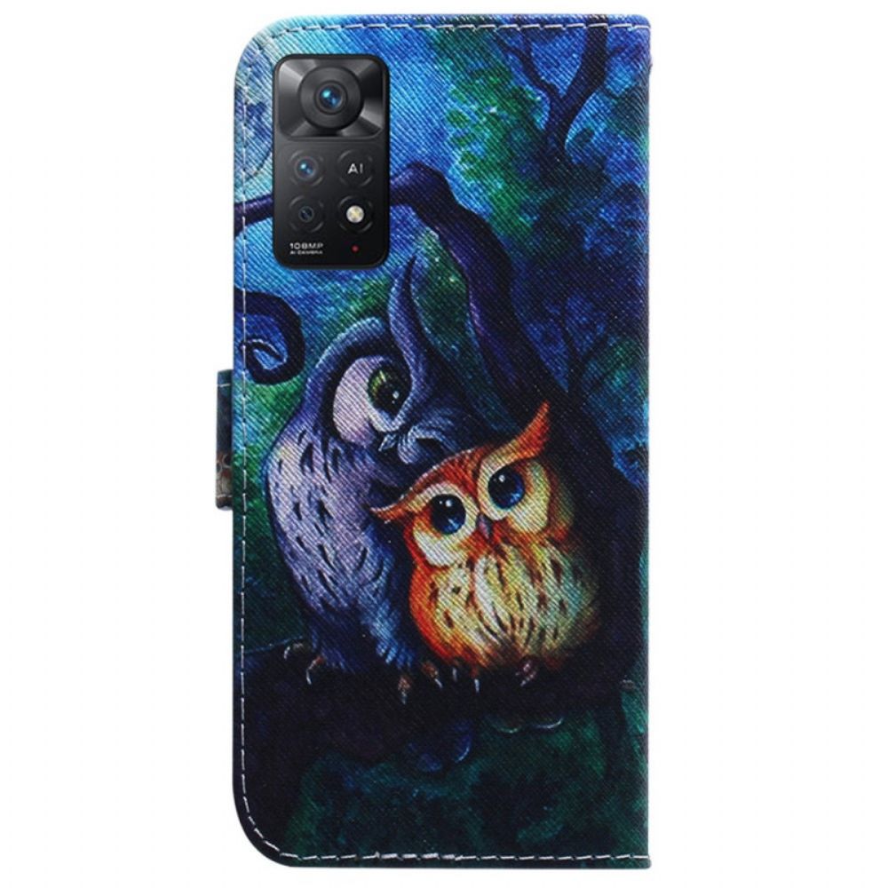 Leren Hoesje voor Xiaomi Redmi Note 11 Pro 4G / 5G Uilen Schilderen