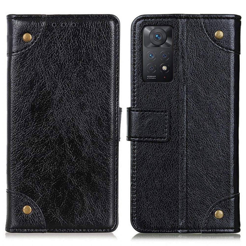 Leren Hoesje voor Xiaomi Redmi Note 11 Pro 4G / 5G Vintage Klinknagels Nappaleer Stijl