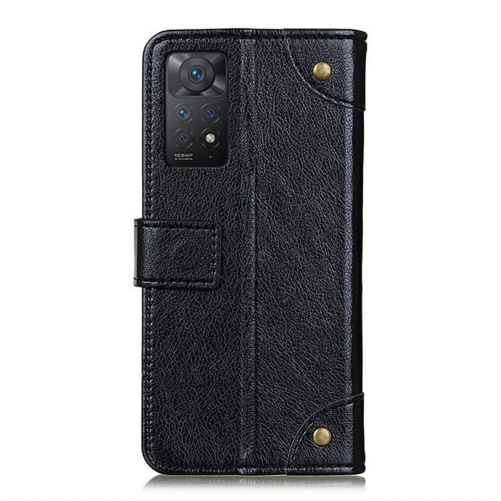 Leren Hoesje voor Xiaomi Redmi Note 11 Pro 4G / 5G Vintage Klinknagels Nappaleer Stijl