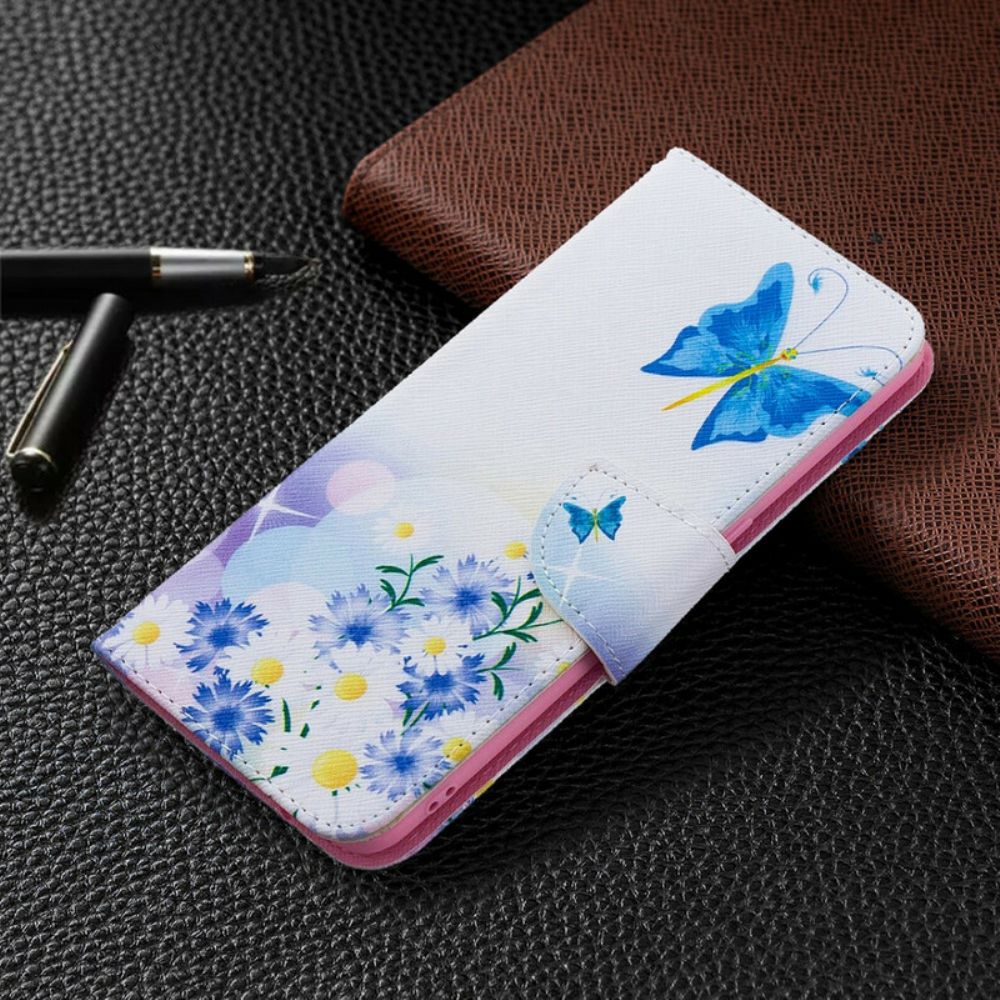 Folio-hoesje voor Oppo Find X2 Lite Geschilderde Vlinders En Bloemen