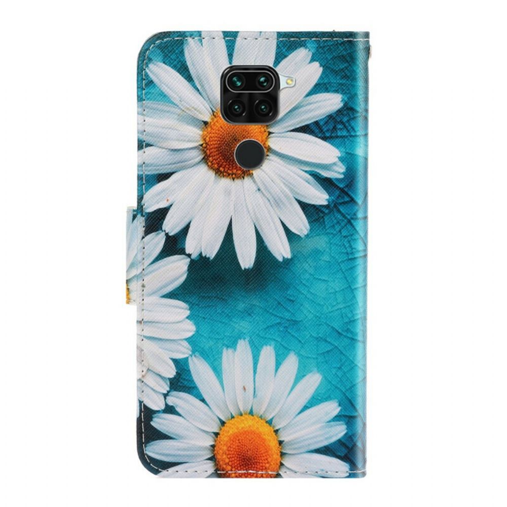 Flip Case voor Xiaomi Redmi Note 9 Met Ketting Thong Madeliefjes