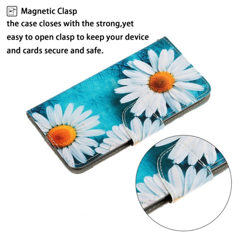 Flip Case voor Xiaomi Redmi Note 9 Met Ketting Thong Madeliefjes