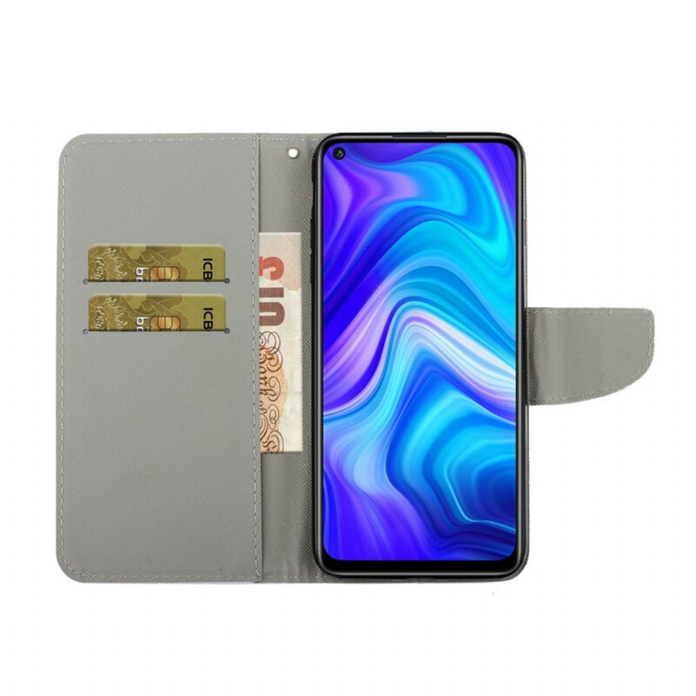 Flip Case voor Xiaomi Redmi Note 9 Met Ketting Thong Madeliefjes