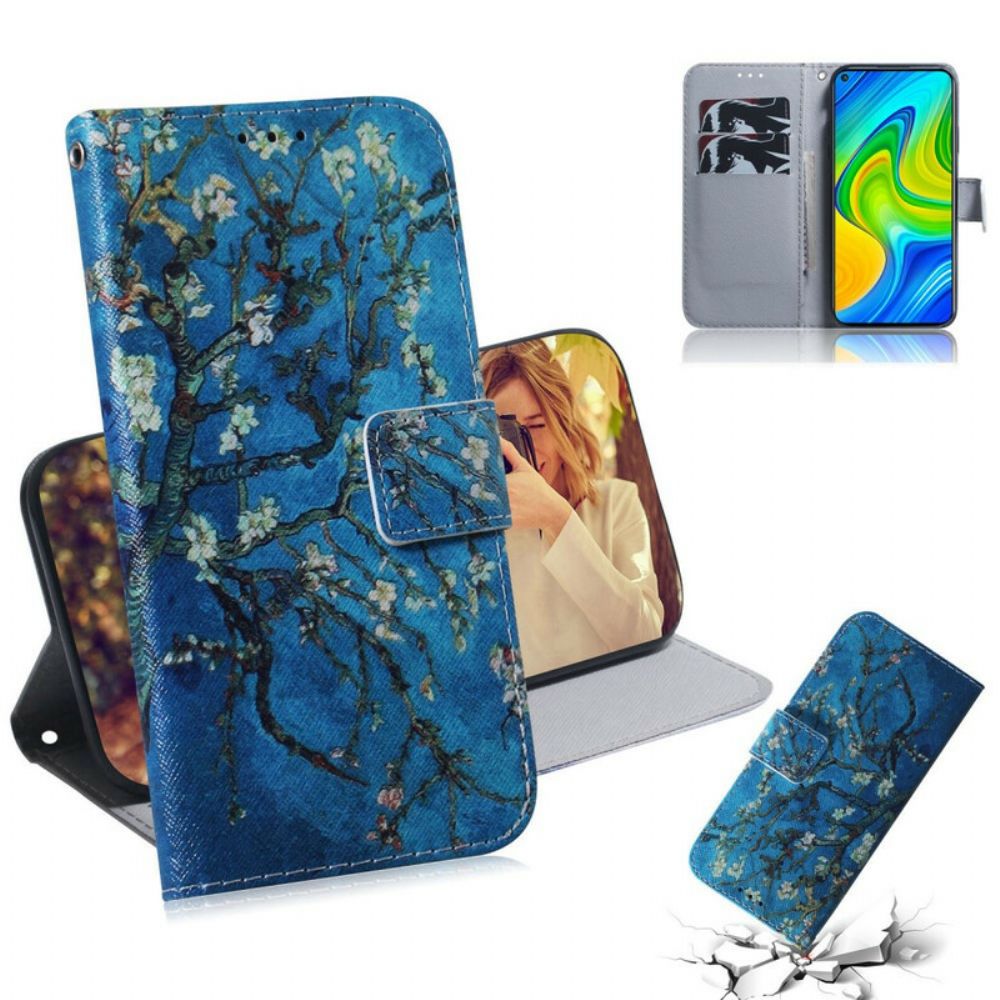 Folio-hoesje voor Xiaomi Redmi Note 9 Bloeiende Boom Blauwe Achtergrond