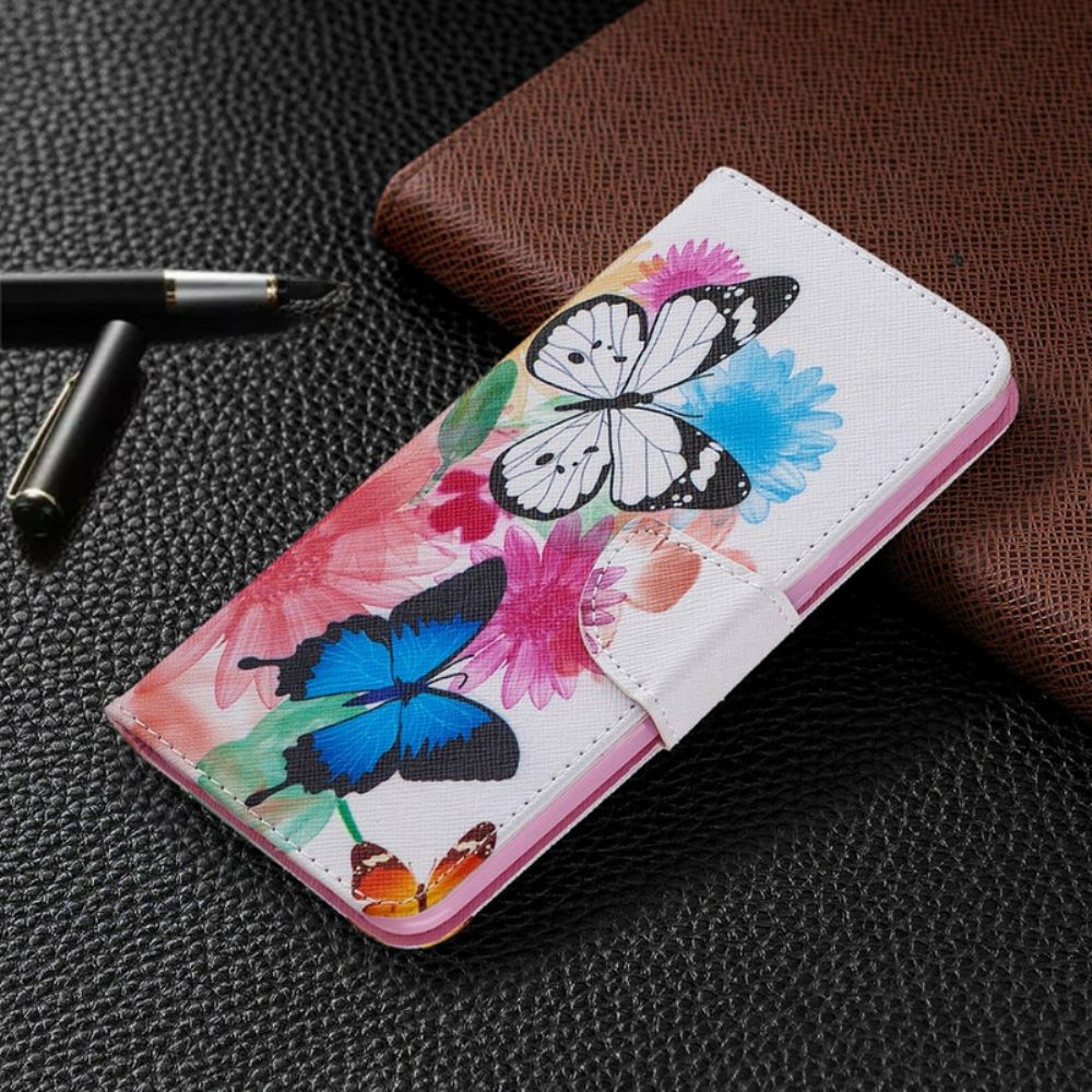 Folio-hoesje voor Xiaomi Redmi Note 9 Geschilderde Vlinders En Bloemen