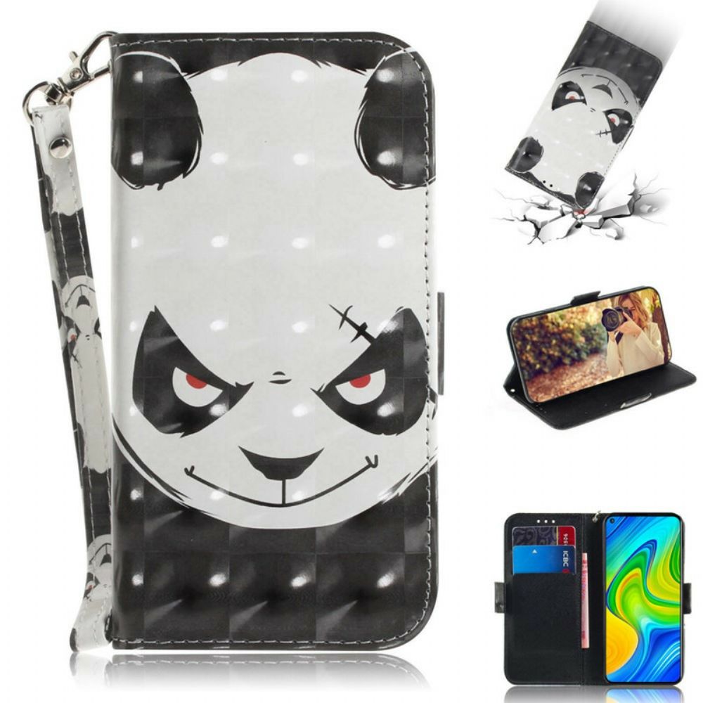 Folio-hoesje voor Xiaomi Redmi Note 9 Met Ketting Boze Panda Met Riem