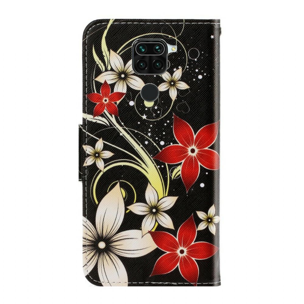 Folio-hoesje voor Xiaomi Redmi Note 9 Met Ketting Kleurrijke Bandbloemen