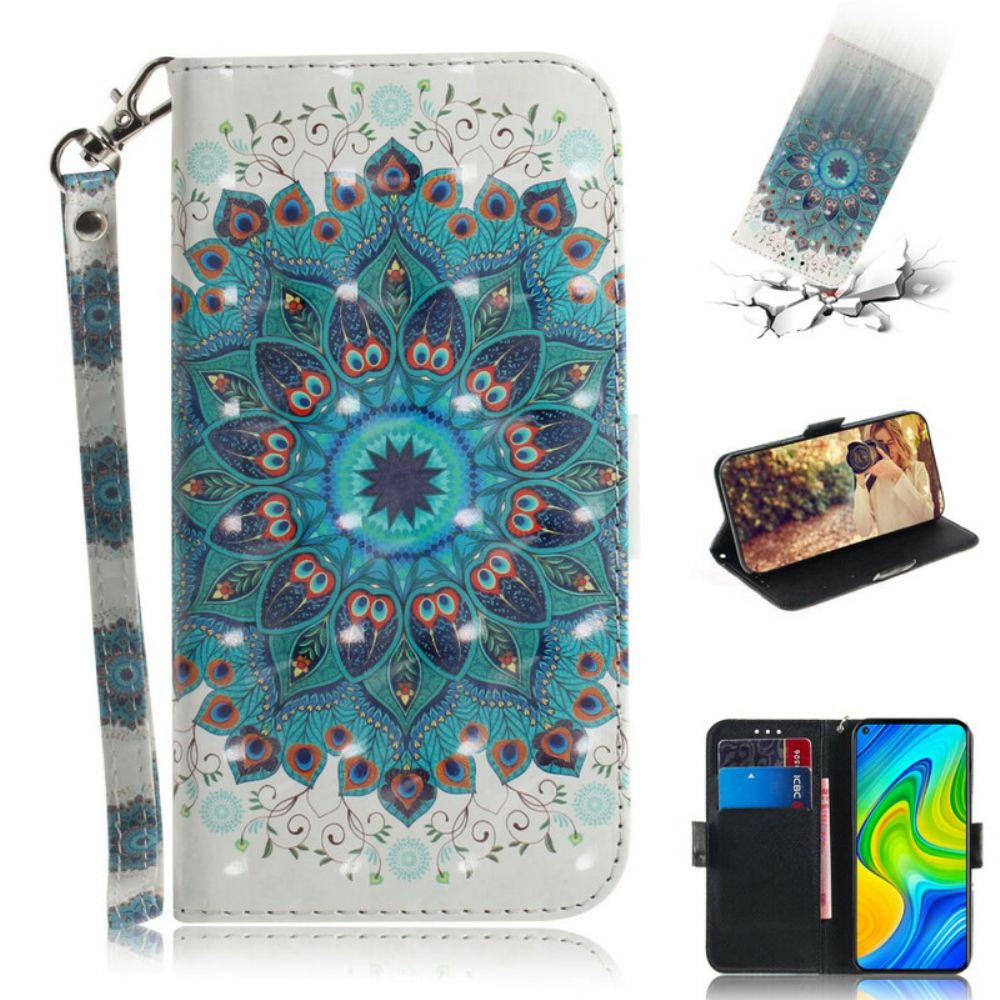 Folio-hoesje voor Xiaomi Redmi Note 9 Met Ketting Meesterlijke Mandala Met Bandjes