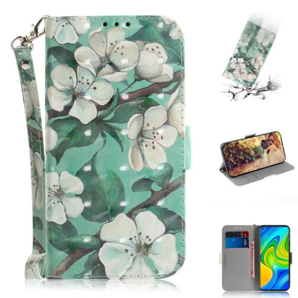 Folio-hoesje voor Xiaomi Redmi Note 9 Met Ketting Thong Bloementak