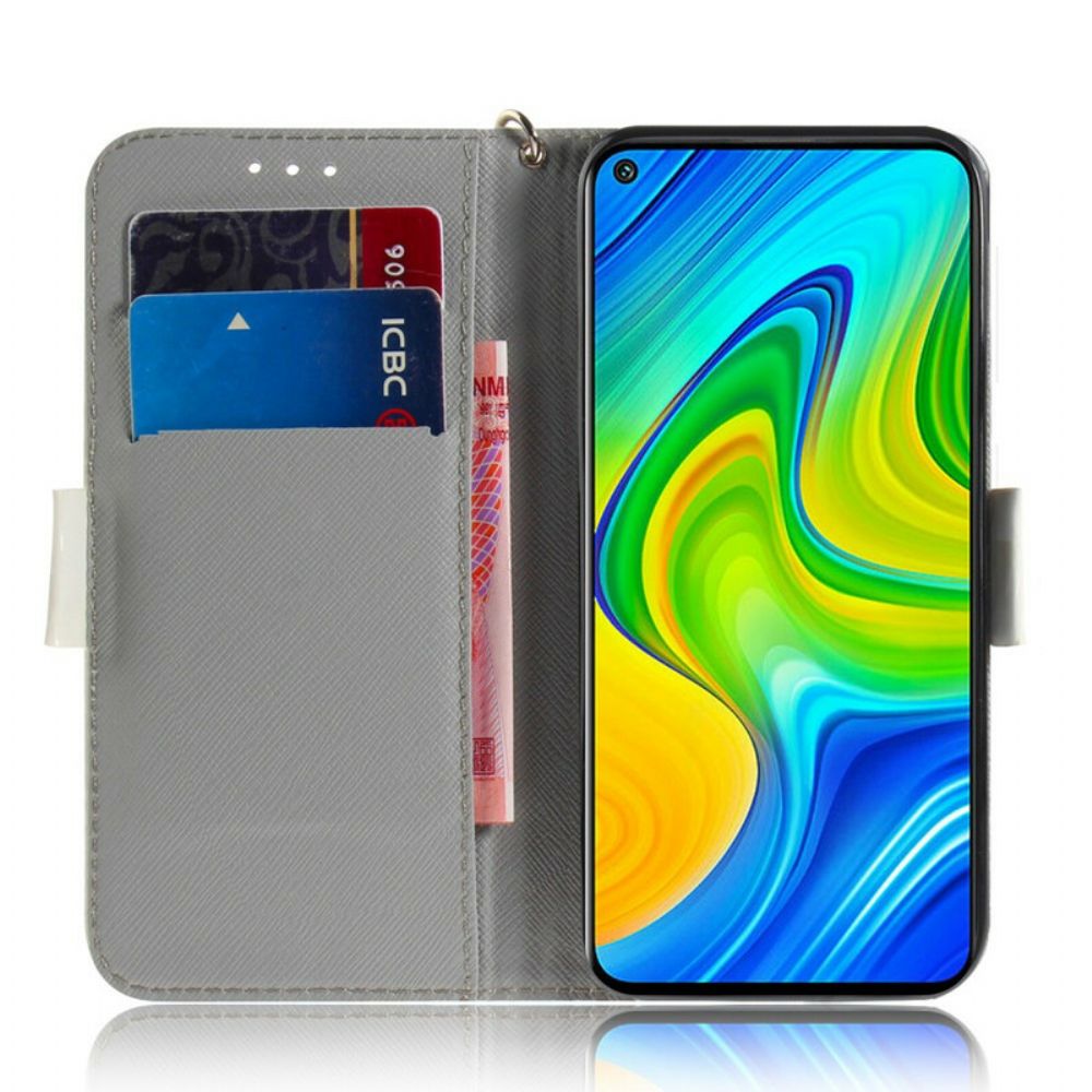 Folio-hoesje voor Xiaomi Redmi Note 9 Met Ketting Thong Bloementak