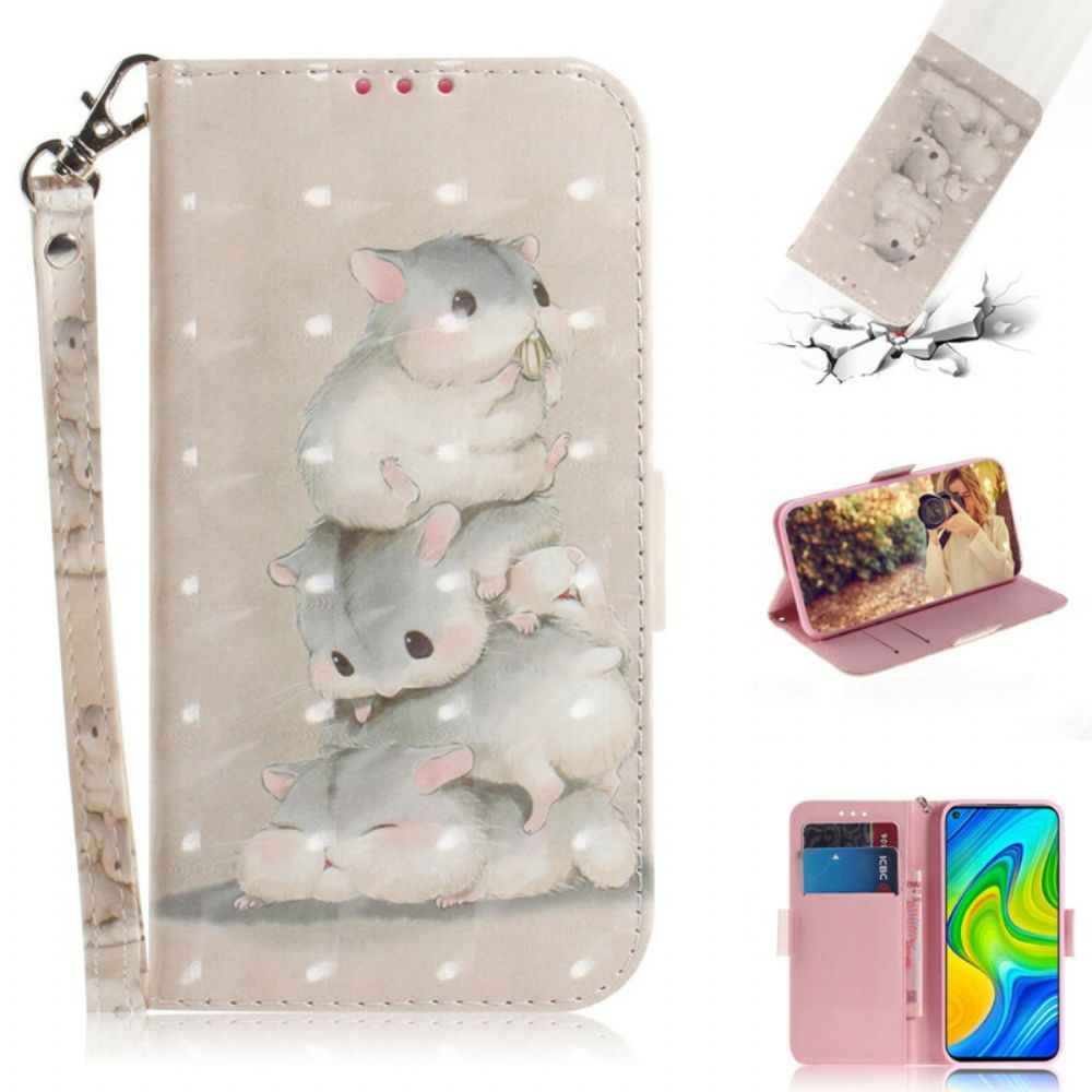 Folio-hoesje voor Xiaomi Redmi Note 9 Met Ketting Thong Hamsters