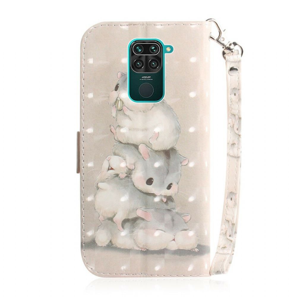 Folio-hoesje voor Xiaomi Redmi Note 9 Met Ketting Thong Hamsters