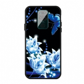 Hoesje voor Xiaomi Redmi Note 9 Vlinder En Blauwe Bloemen