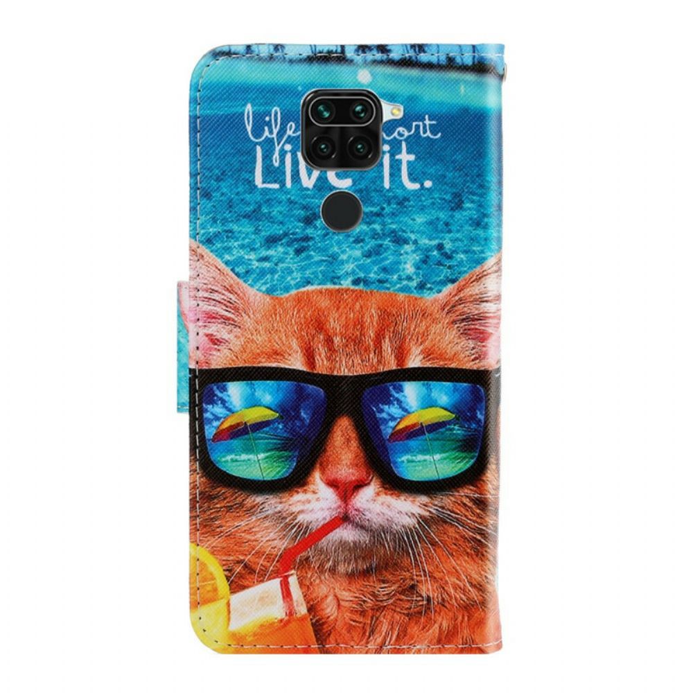 Leren Hoesje voor Xiaomi Redmi Note 9 Met Ketting Cat Live It Strappy