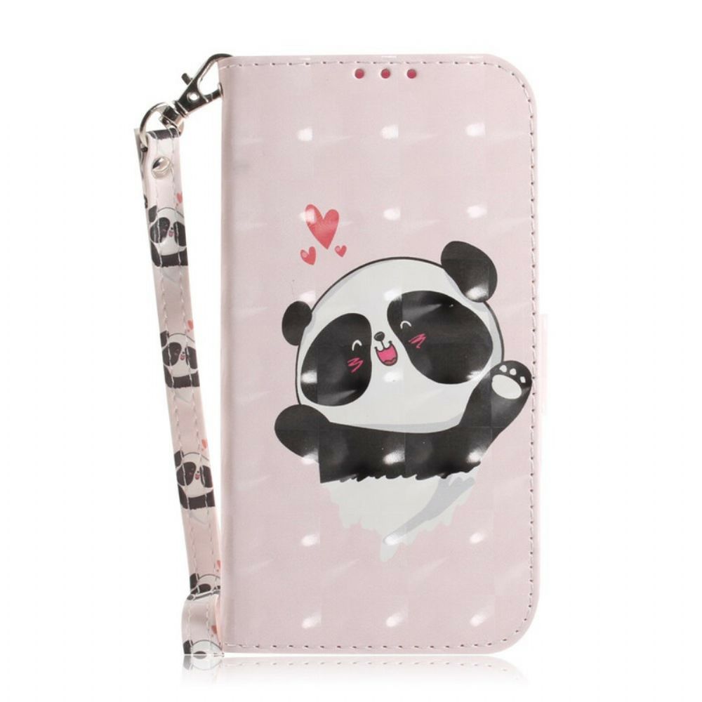 Leren Hoesje voor Xiaomi Redmi Note 9 Met Ketting Panda Liefdesriem