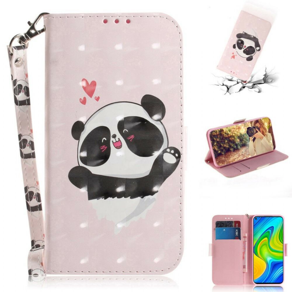 Leren Hoesje voor Xiaomi Redmi Note 9 Met Ketting Panda Liefdesriem