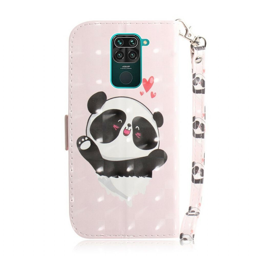 Leren Hoesje voor Xiaomi Redmi Note 9 Met Ketting Panda Liefdesriem