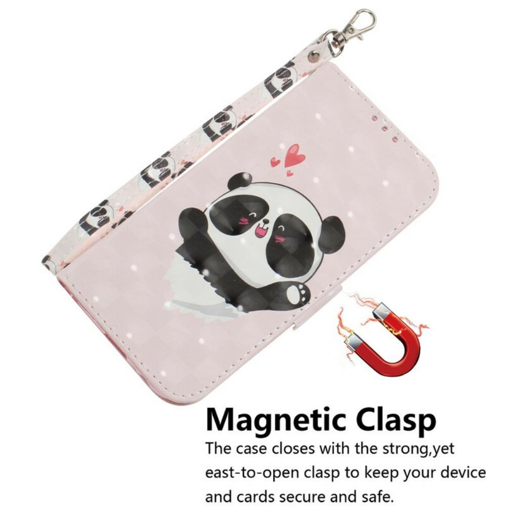 Leren Hoesje voor Xiaomi Redmi Note 9 Met Ketting Panda Liefdesriem