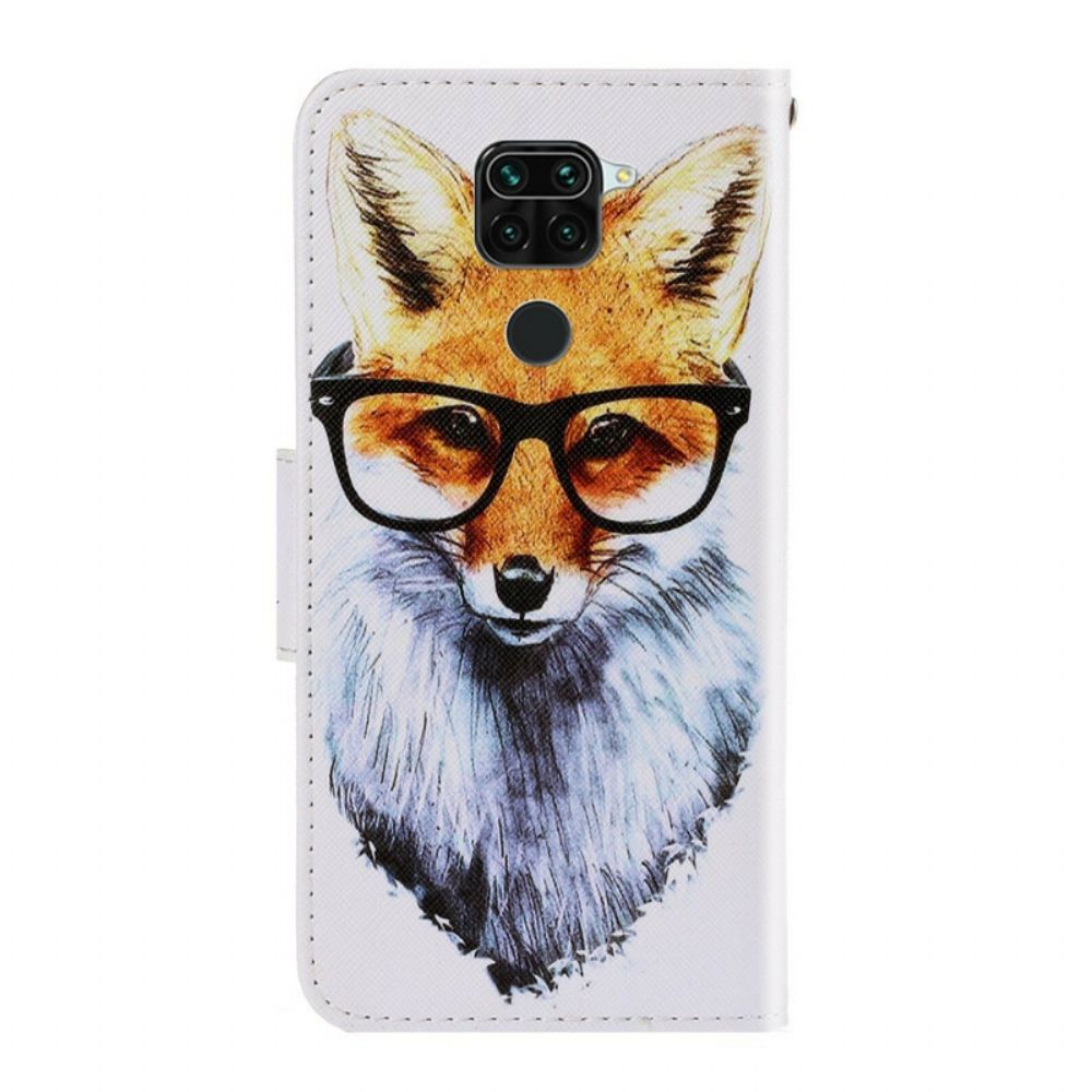 Leren Hoesje voor Xiaomi Redmi Note 9 Met Ketting Smart Fox Met Riem