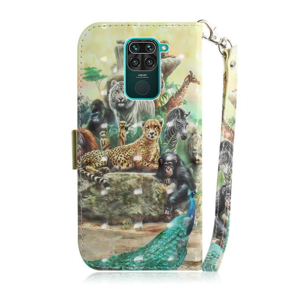 Leren Hoesje voor Xiaomi Redmi Note 9 Met Ketting Thong Safari Dieren