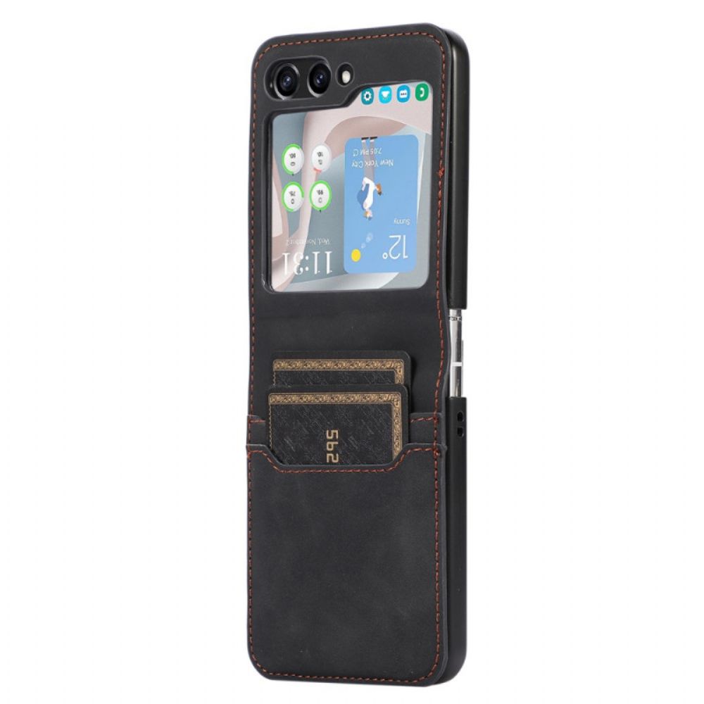 Hoesje Case Samsung Galaxy Z Flip 5 Retro-kaarthouder Met Leereffect