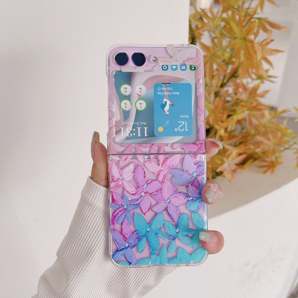 Hoesje Voor Samsung Galaxy Z Flip 5 Transparante Grafische Bloemen