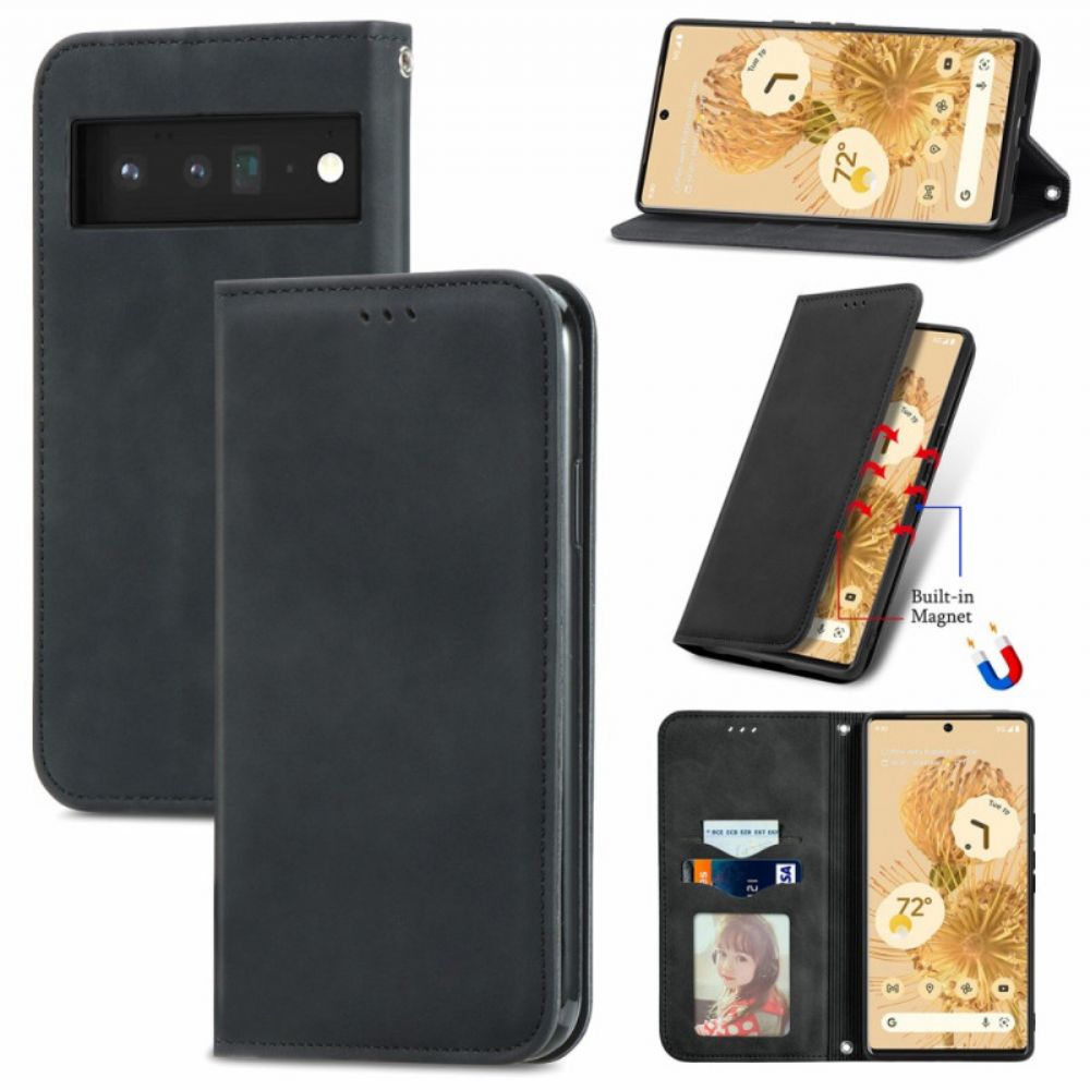 Bescherming Hoesje voor Google Pixel 6 Pro Folio-hoesje Vintage Design Met Huidaanraking