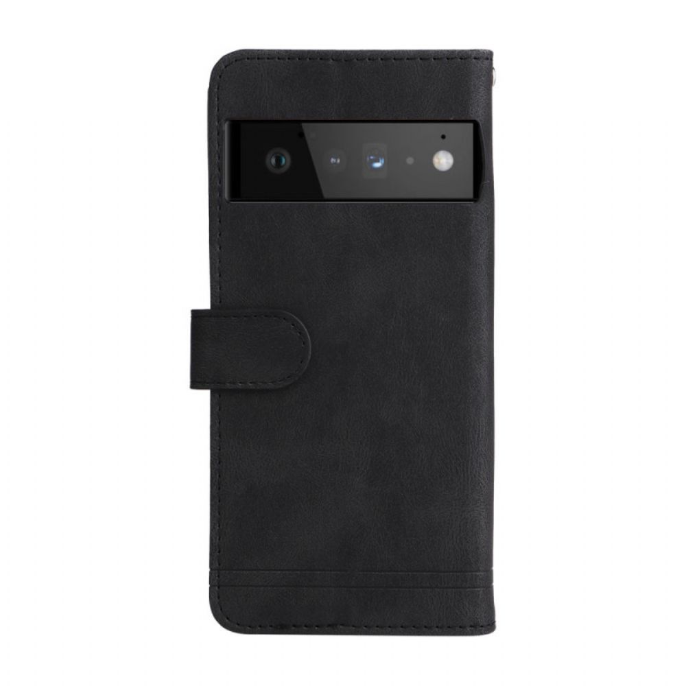 Flip Case voor Google Pixel 6 Pro Kunstleer Klinknagel En Riem