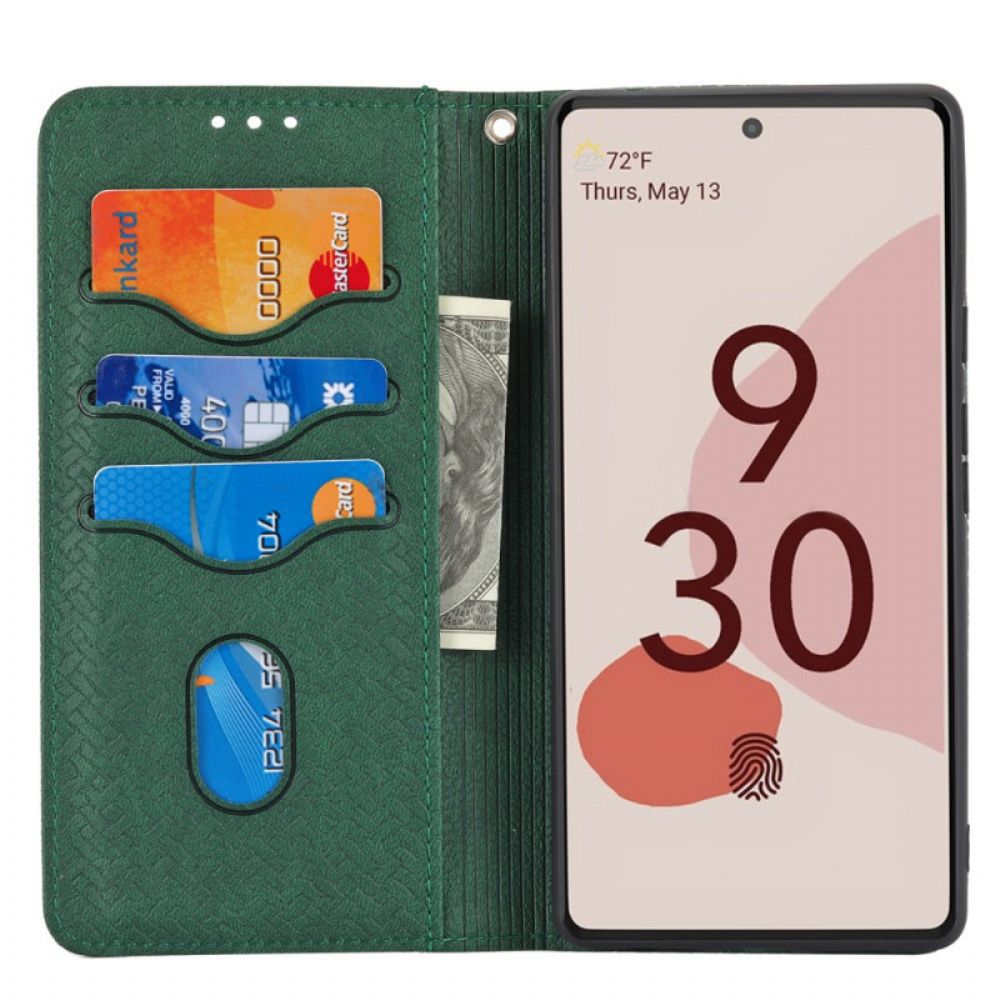 Folio-hoesje voor Google Pixel 6 Pro Met Ketting Geweven Lederen Bandstijl