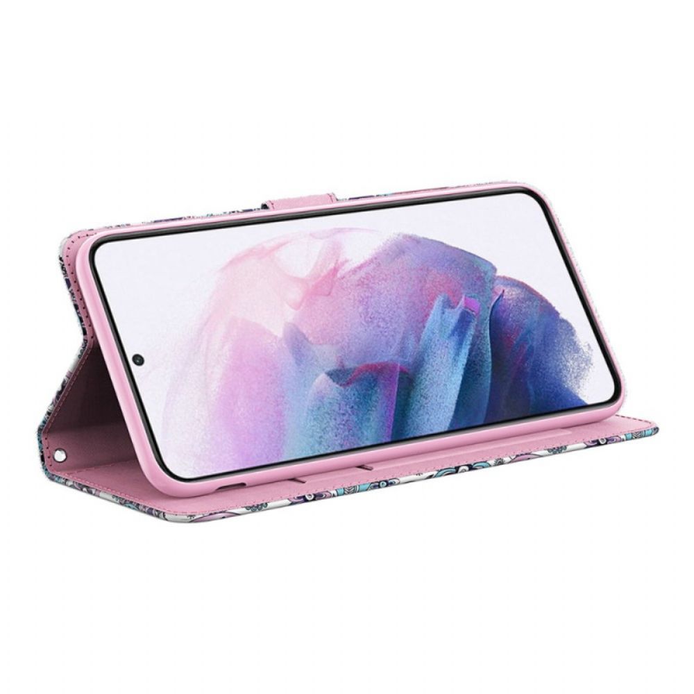 Folio-hoesje voor Google Pixel 6 Pro Roze Boom En Zwarte Kat