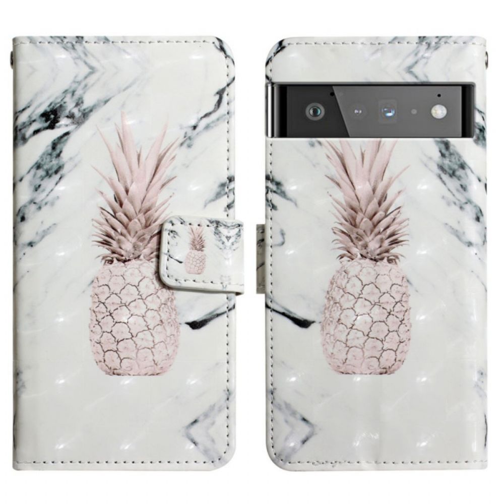 Leren Hoesje voor Google Pixel 6 Pro Lichtvlek Ananas