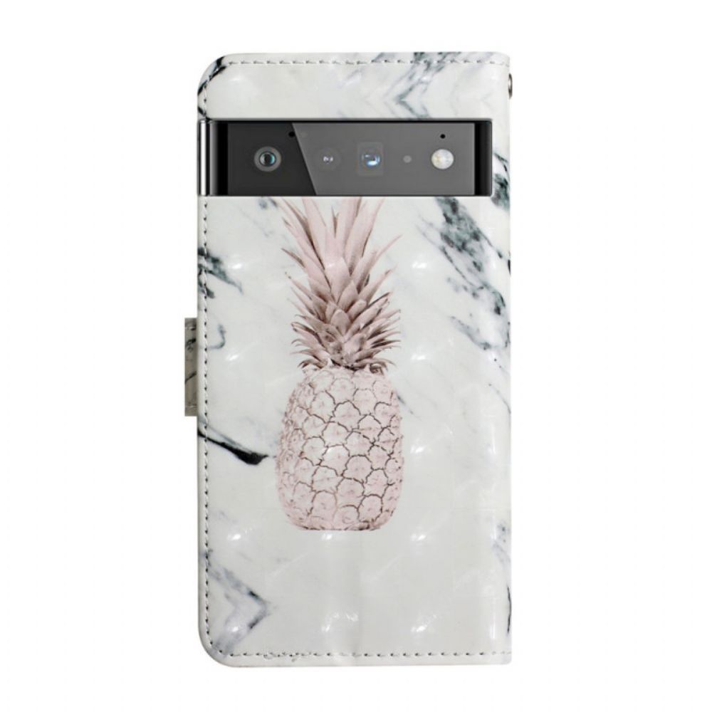 Leren Hoesje voor Google Pixel 6 Pro Lichtvlek Ananas