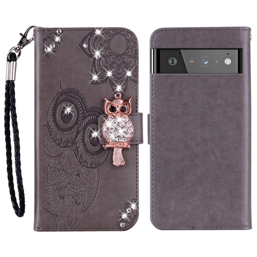 Leren Hoesje voor Google Pixel 6 Pro Uil Mandala En Charm