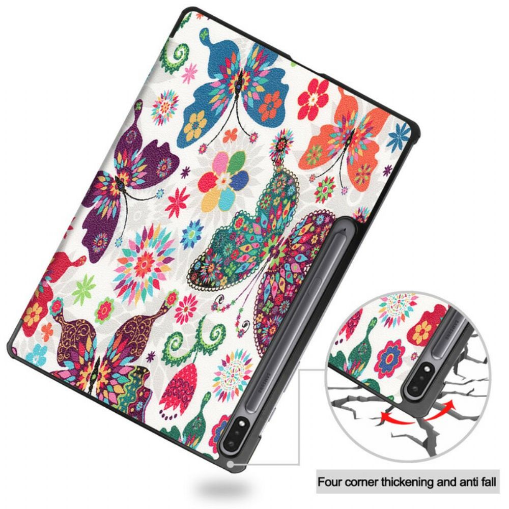 Bescherming Hoesje voor Samsung Galaxy Tab S7 Plus / Tab S8 Plus Versterkte Vlinders En Bloemen