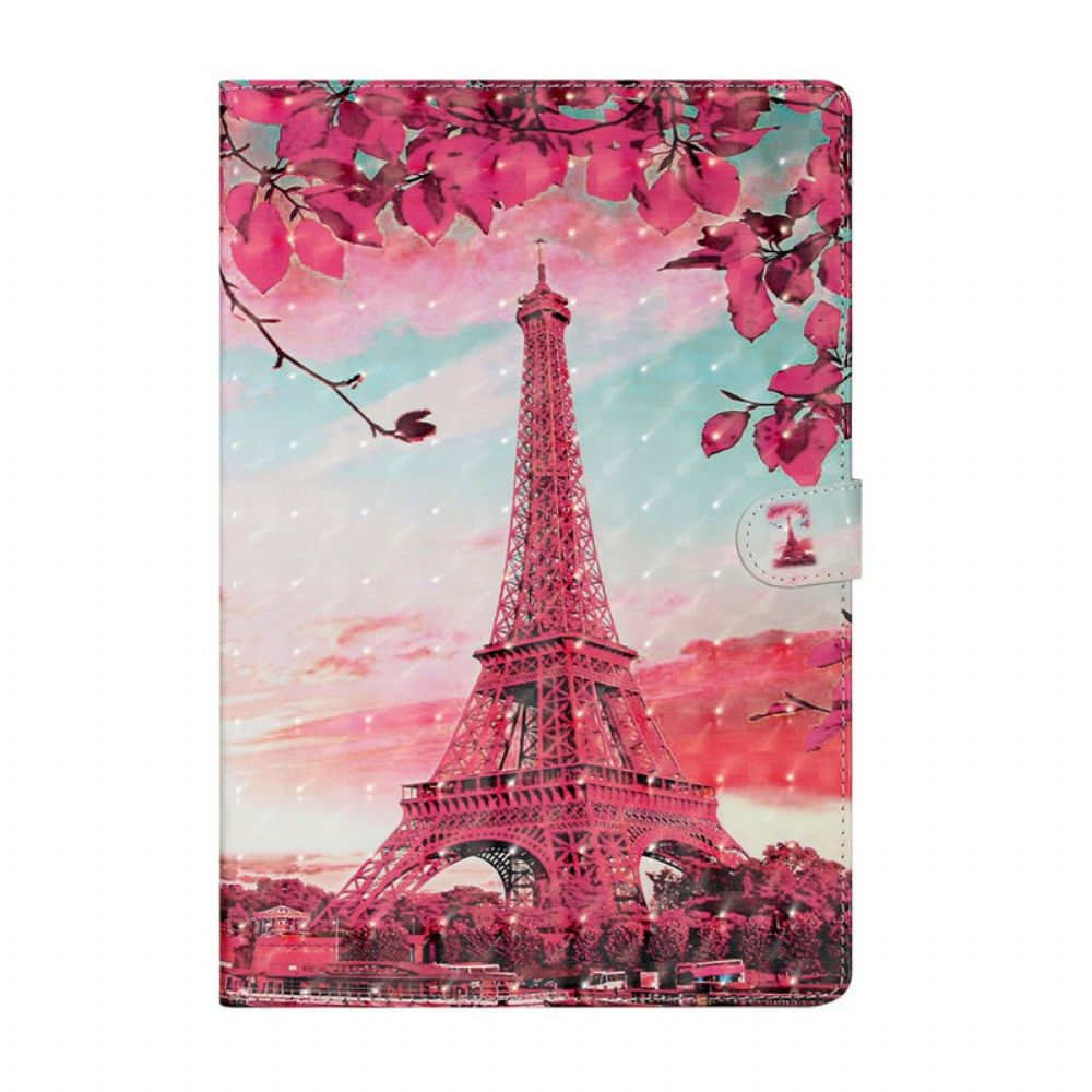 Leren Hoesje voor Samsung Galaxy Tab S7 Plus / Tab S8 Plus Bloemen Eiffeltoren