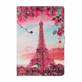 Leren Hoesje voor Samsung Galaxy Tab S7 Plus / Tab S8 Plus Bloemen Eiffeltoren