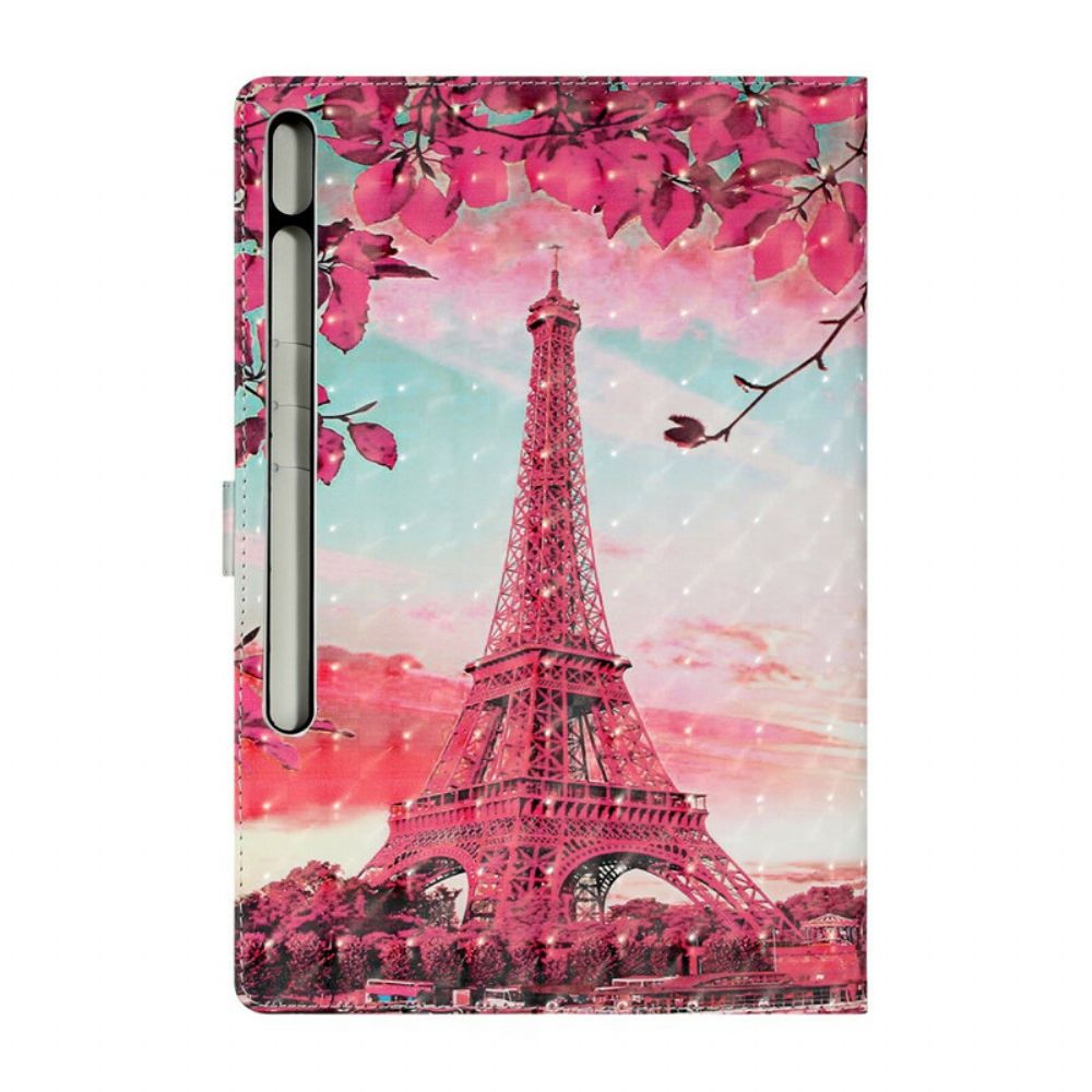 Leren Hoesje voor Samsung Galaxy Tab S7 Plus / Tab S8 Plus Bloemen Eiffeltoren