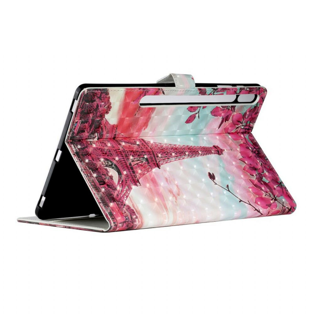 Leren Hoesje voor Samsung Galaxy Tab S7 Plus / Tab S8 Plus Bloemen Eiffeltoren