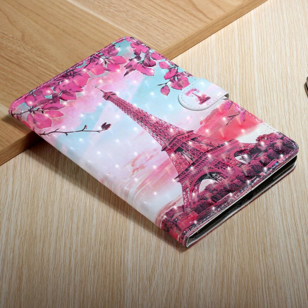 Leren Hoesje voor Samsung Galaxy Tab S7 Plus / Tab S8 Plus Bloemen Eiffeltoren