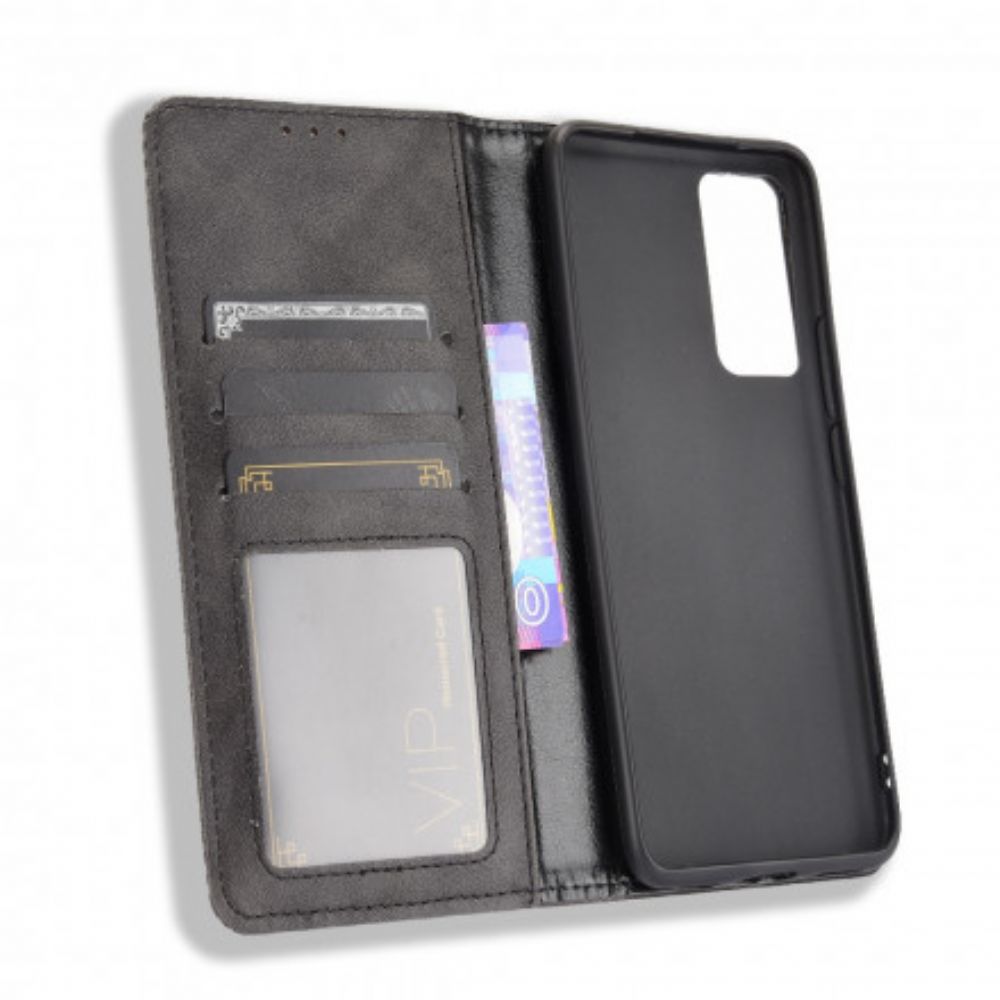 Bescherming Hoesje voor Vivo X60 Folio-hoesje Vintage Gestileerd Leereffect