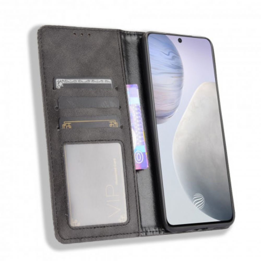 Bescherming Hoesje voor Vivo X60 Folio-hoesje Vintage Gestileerd Leereffect