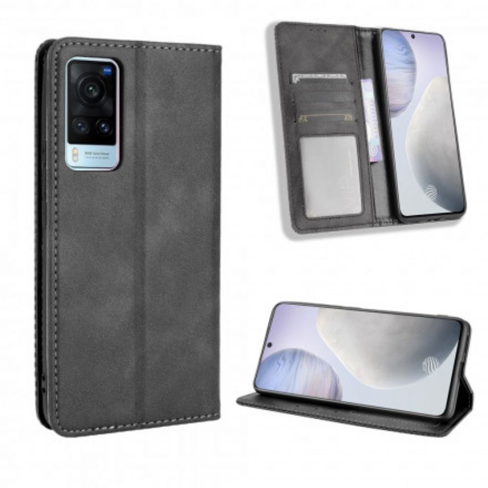 Bescherming Hoesje voor Vivo X60 Folio-hoesje Vintage Gestileerd Leereffect