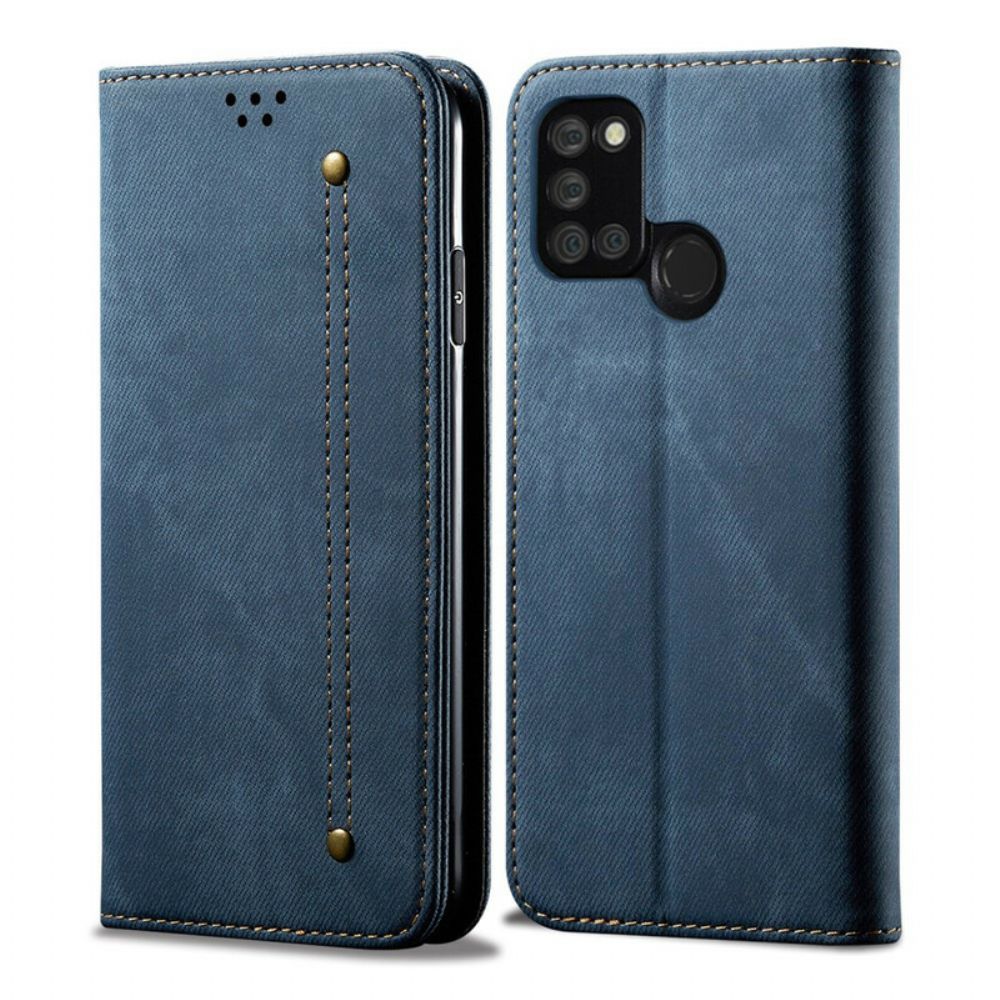 Bescherming Hoesje voor Realme 7i Folio-hoesje Denim Stof