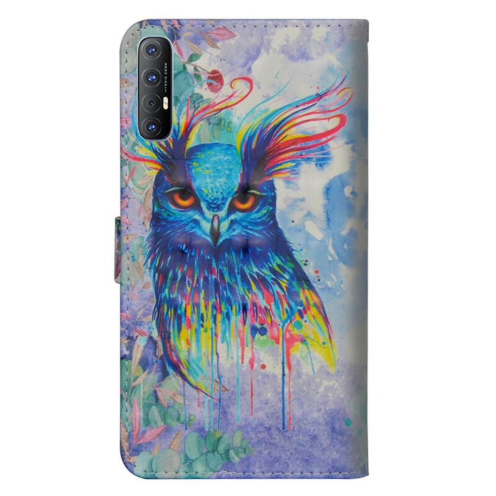 Leren Hoesje voor Oppo Find X2 Neo Aquarel Vogel